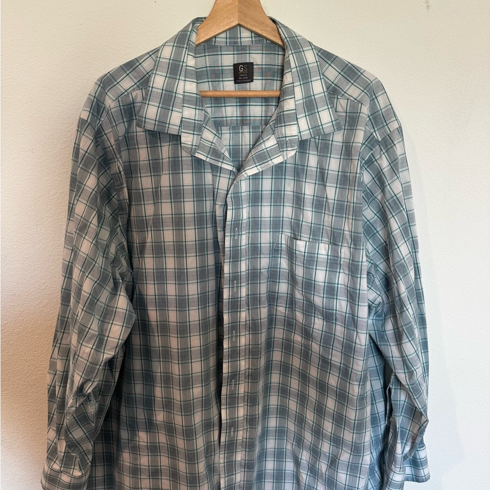 Men’s 18 1/2 34/35 classic fit Green Plaid long sleeved Button-Up Shirt